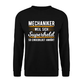 Mechaniker Superheld Schrauber KFZ Werkstatt - Unisex Pullover - Schwarz - Vorne - Alina (178cm) & Michal (187cm)