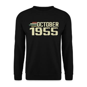 October 1955 - Geburtstag im Oktober 1955 - Unisex Pullover - Schwarz - Vorne - Alina (178cm) & Michal (187cm)