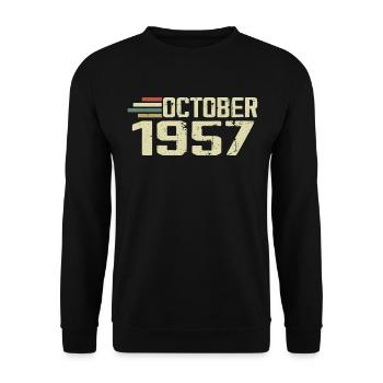 October 1957 - Geburtstag im Oktober 1957 - Unisex Pullover - Schwarz - Vorne - Alina (178cm) & Michal (187cm)