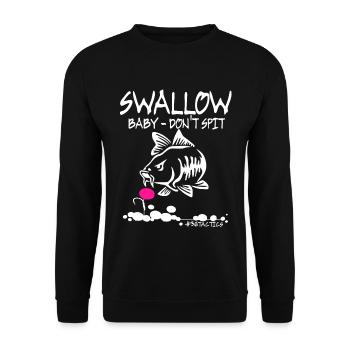 SWALLOW Baby DON'T SPIT - KARPFEN - ANGELN - CARP - Unisex Pullover - Schwarz - Vorne - Alina (178cm) & Michal (187cm)