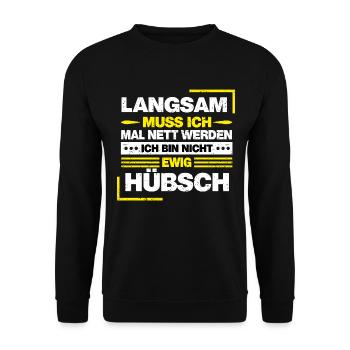 LANGSAM MUSS ICH MAL NETT WERDEN, ZICKEN T-SHIRT - Unisex Pullover - Schwarz - Vorne - Alina (178cm) & Michal (187cm)