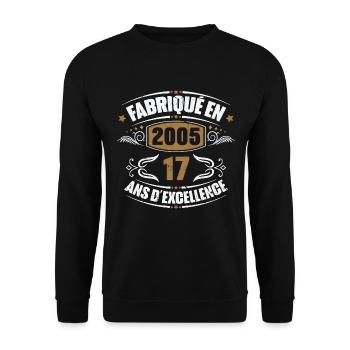 Fabriqué en 2005, 17 ans d'excellence - Sweat-shirt Unisexe - noir - Devant - Alina (178cm) & Michal (187cm)