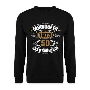 Fabriqué en 1973, 50 ans d'excellence - Sweat-shirt Unisexe - noir - Devant - Alina (178cm) & Michal (187cm)