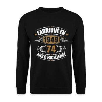 Cadeau d'anniversaire 74 ans, Fabriqué en 1949 - Sweat-shirt Unisexe - noir - Devant - Alina (178cm) & Michal (187cm)