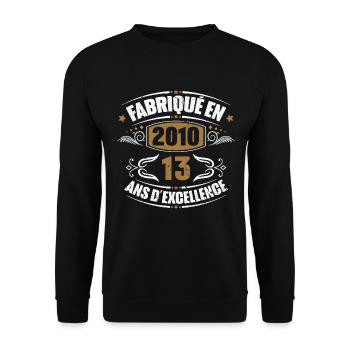 Cadeau d'anniversaire 13 ans, Fabriqué en 2010 - Sweat-shirt Unisexe - noir - Devant - Alina (178cm) & Michal (187cm)
