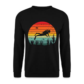 Vintage Taucher Scuba Apnoe freitauchen Schnorchel - Unisex Pullover - Schwarz - Vorne - Alina (178cm) & Michal (187cm)