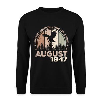 Incomparable depuis août 1947, 77e Anniversaire - Sweat-shirt Unisexe - noir - Devant - Alina (178cm) & Michal (187cm)
