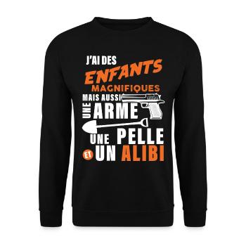 Papa enfants et Alibi Citation drole idée cadeau - Sweat-shirt Unisexe - noir - Devant - Alina (178cm) & Michal (187cm)