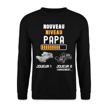 Cadeau future naissance futur papa joueur - Sweat-shirt Unisexe - noir - Devant - Alina (178cm) & Michal (187cm)