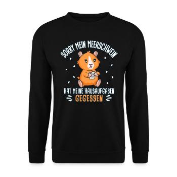 Meerschweinchen hat meine Hausaufgaben gegessen - Unisex Pullover - Schwarz - Vorne - Alina (178cm) & Michal (187cm)