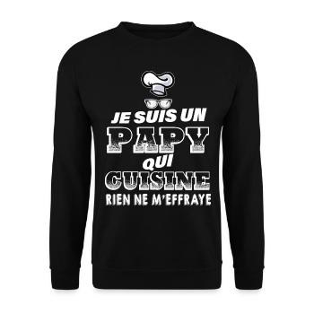 Mon Papy Aime Cuisiner Citation Marrante Papi - Sweat-shirt Unisexe - noir - Devant - Alina (178cm) & Michal (187cm)