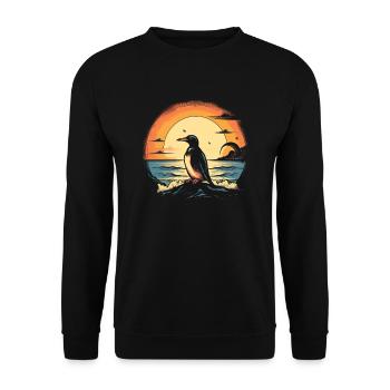 Pinguin im Sonnenuntergang - Unisex Pullover - Schwarz - Vorne - Alina (178cm) & Michal (187cm)