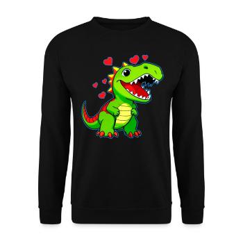 Süßer Cartoon Dino mit Herzen - Unisex Pullover - Schwarz - Vorne - Alina (178cm) & Michal (187cm)