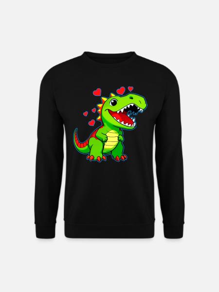 Süßer Cartoon Dino mit Herzen - Unisex Pullover - Schwarz