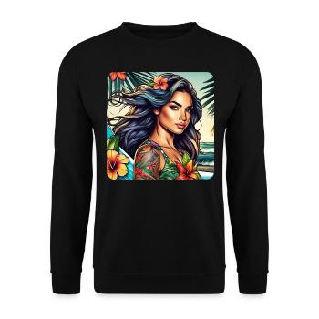 Jolie fille de plage avec des tatouages et des fleurs - Sweat-shirt Unisexe - noir - Devant - Alina (178cm) & Michal (187cm)