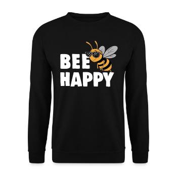 Funny bee with saying Bee Happy - Unisex Sweatshirt - black - Front - Alina (178cm) & Michal (187cm)
