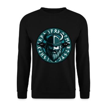 Wikinger Odin mit Hugin und Munin - Unisex Pullover - Schwarz - Vorne - Alina (178cm) & Michal (187cm)