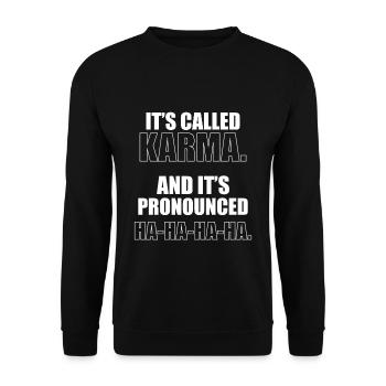 es heißt Karma - Unisex Pullover - Schwarz - Vorne - Alina (178cm) & Michal (187cm)