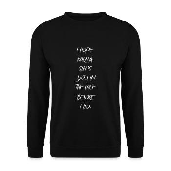 Karma klatscht - Unisex Pullover - Schwarz - Vorne - Alina (178cm) & Michal (187cm)