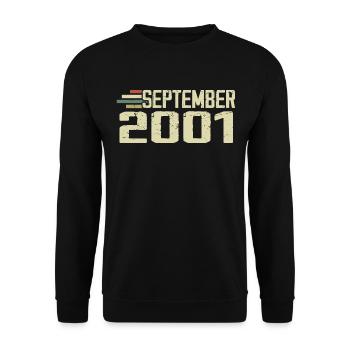 September 2001 Vintage Geschenkidee September 2001 - Unisex Pullover - Schwarz - Vorne - Alina (178cm) & Michal (187cm)