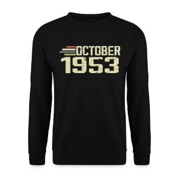 October 1953 - Geburtstag im Oktober 1953 - Unisex Pullover - Schwarz - Vorne - Alina (178cm) & Michal (187cm)