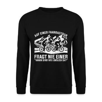 Auf einer Fahrradtour - Unisex Pullover - Schwarz - Vorne - Alina (178cm) & Michal (187cm)