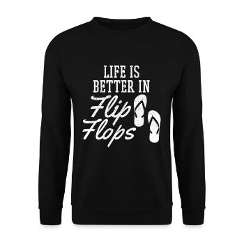 Das Leben Ist Besser In Flip Flops Urlaub Sommer - Unisex Pullover - Schwarz - Vorne - Alina (178cm) & Michal (187cm)