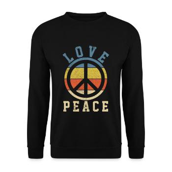 Love & Peace - Vintage 70er Jahre Hippie Geschenk - Unisex Pullover - Schwarz - Vorne - Alina (178cm) & Michal (187cm)