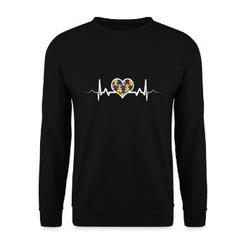 Autism Heartbeat - Puzzle Heart Autism Awareness - Unisex Sweatshirt - black - Front - Alina (178cm) & Michal (187cm)