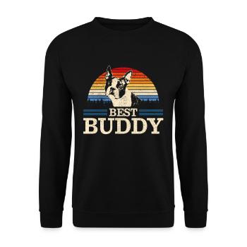 Best Buddy - Boston Terrier Vintage - Unisex Pullover - Schwarz - Vorne - Alina (178cm) & Michal (187cm)