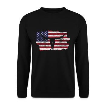 Texas Longhorn USA Cowboy Amerikanische Flagge - Unisex Pullover - Schwarz - Vorne - Alina (178cm) & Michal (187cm)