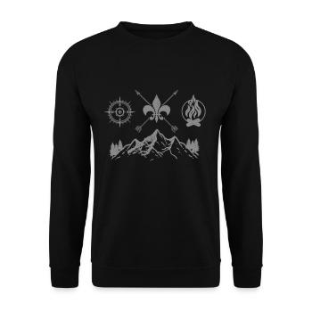 Pfadfinder - Berge Kompass Lagerfeuer Camping - Unisex Pullover - Schwarz - Vorne - Alina (178cm) & Michal (187cm)