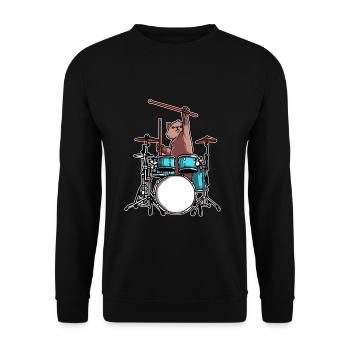Drummer Katze spielt Schlaugzeug Musiker Geschenke - Unisex Pullover - Schwarz - Vorne - Alina (178cm) & Michal (187cm)