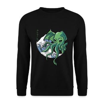 Die große Welle vor Kanagawa Cthulhu Geschenk - Unisex Pullover - Schwarz - Vorne - Alina (178cm) & Michal (187cm)