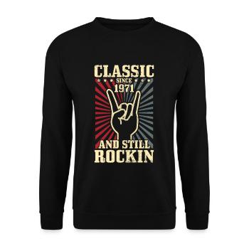 50. Geburtstag Vintage 1971 Rock & Roll Geschenk - Unisex Pullover - Schwarz - Vorne - Alina (178cm) & Michal (187cm)