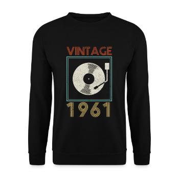 Vintage 1961 Vinyl DJ 60. Geburtstag Geschenk - Unisex Pullover - Schwarz - Vorne - Alina (178cm) & Michal (187cm)