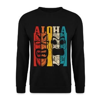 Hawaii Aloha Tiki Vintage - Unisex Pullover - Schwarz - Vorne - Alina (178cm) & Michal (187cm)