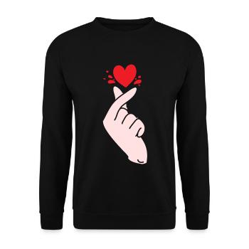 Finger Heart Saranghae Koreanische Popmusik K-pop - Unisex Pullover - Schwarz - Vorne - Alina (178cm) & Michal (187cm)