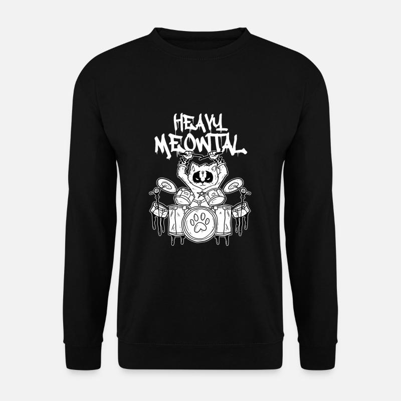 Heavy Meowtal Schlagzeuger Katze Rock'n'Roll Drum - Unisex Pullover - Schwarz
