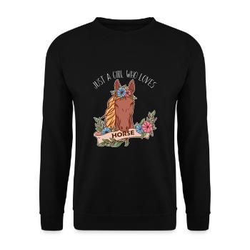 Nur ein Mädchen, das Pferdereiten liebt - Unisex Pullover - Schwarz - Vorne - Alina (178cm) & Michal (187cm)
