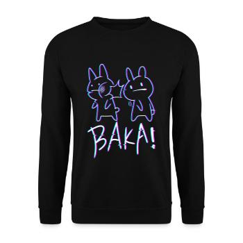 Kawaii Baka Rabbit Japan Vaporwave 80s 90s - Unisex Pullover - Schwarz - Vorne - Alina (178cm) & Michal (187cm)