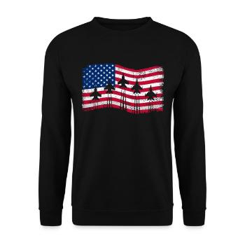 Amerikanische Kampfjets 4. Juli - Unisex Pullover - Schwarz - Vorne - Alina (178cm) & Michal (187cm)