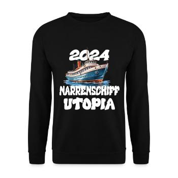 L’Utopie de la Nef des Fous, citation de Franz Josef Strauss - Sweat-shirt Unisexe - noir - Devant - Alina (178cm) & Michal (187cm)