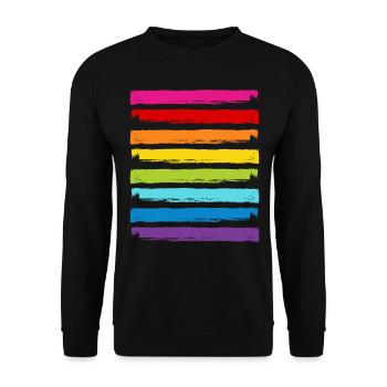 Regenbogen Farben Streifen LGBT LGBTQ Gay Pride - Unisex Pullover - Schwarz - Vorne - Alina (178cm) & Michal (187cm)