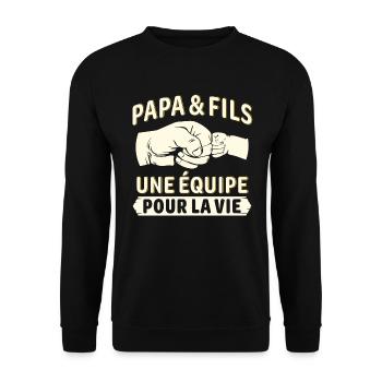 papa et fils une équipe pour la vie - Sweat-shirt Unisexe - noir - Devant - Alina (178cm) & Michal (187cm)