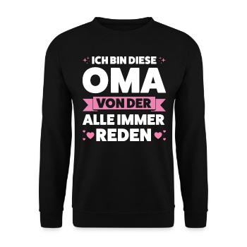 Oma Großmutter Enkelkind Geschenk - Unisex Pullover - Schwarz - Vorne - Alina (178cm) & Michal (187cm)