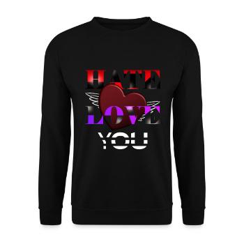 Hass und Liebe Herz für Liebende und Verliebte - Unisex Pullover - Schwarz - Vorne - Alina (178cm) & Michal (187cm)