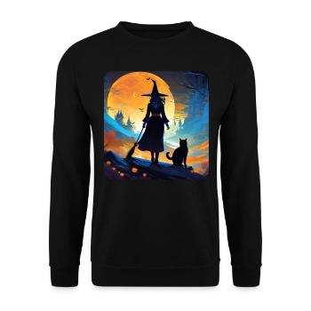 Sorcière au chat noir et pleine lune - Sweat-shirt Unisexe - noir - Devant - Alina (178cm) & Michal (187cm)