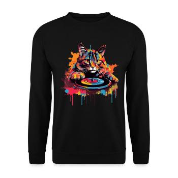 Vinyle coloré Cat Vinyl Record Turntable - Sweat-shirt Unisexe - noir - Devant - Alina (178cm) & Michal (187cm)