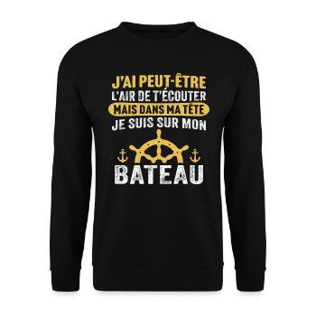 dans ma tête je suis sur mon bateau - Sweat-shirt Unisexe - noir - Devant - Alina (178cm) & Michal (187cm)